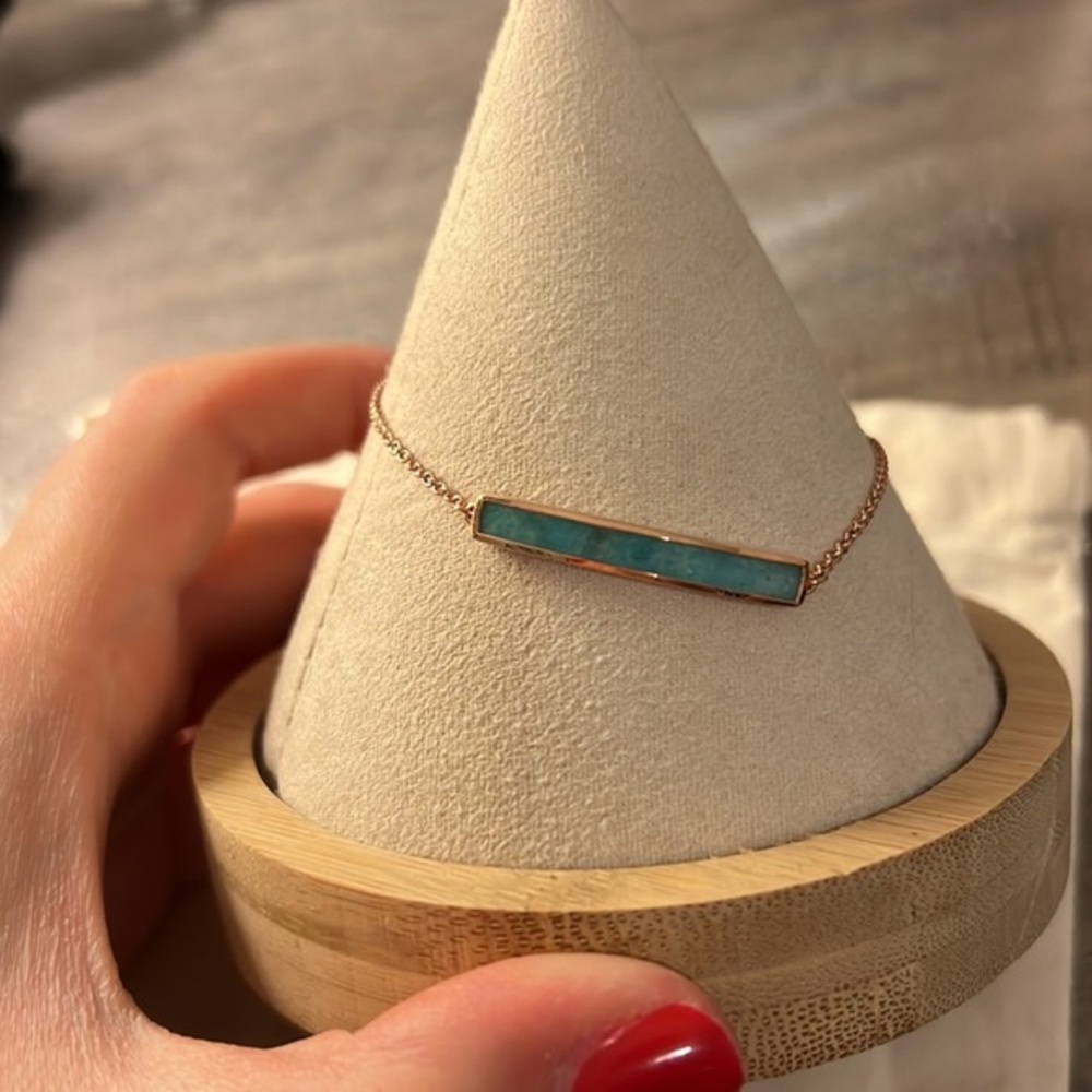 Monica Vinader Amazonite Baja Skinny Rose Gold Vermeil Adjustable Bar Bracelet